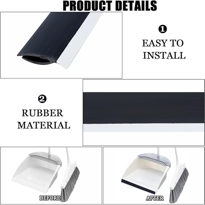 CRASPIRE 4Pcs Dustpan Rubber Edge Strips Adhesive Replacement Lip Black Broom Plastic Small Dustpan Repair Inlet Refill Pressing Garbage Silicone Repair Strip for Home Accessories(25.8cm)