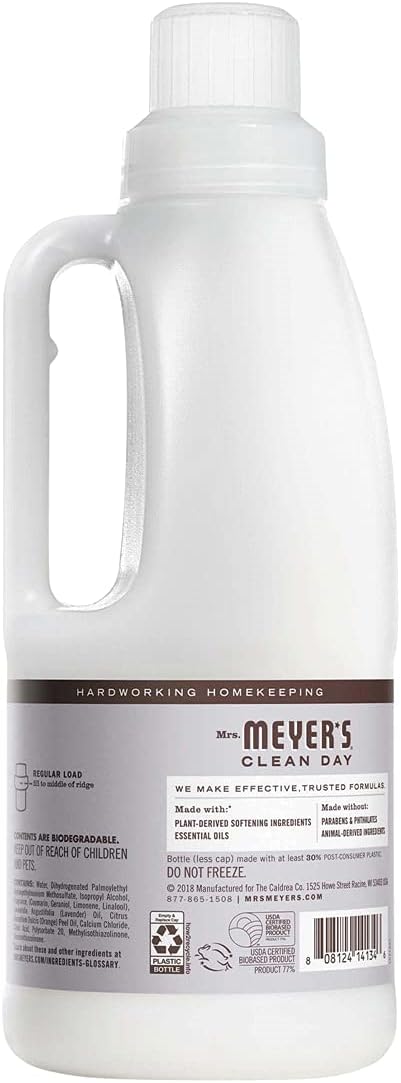 MRS. MEYER'S CLEAN DAY Liquid Fabric Softener, Made Without Parabens, Cruelty Free Formula, Lavender Scent, 32 OZ (Pack of 1)