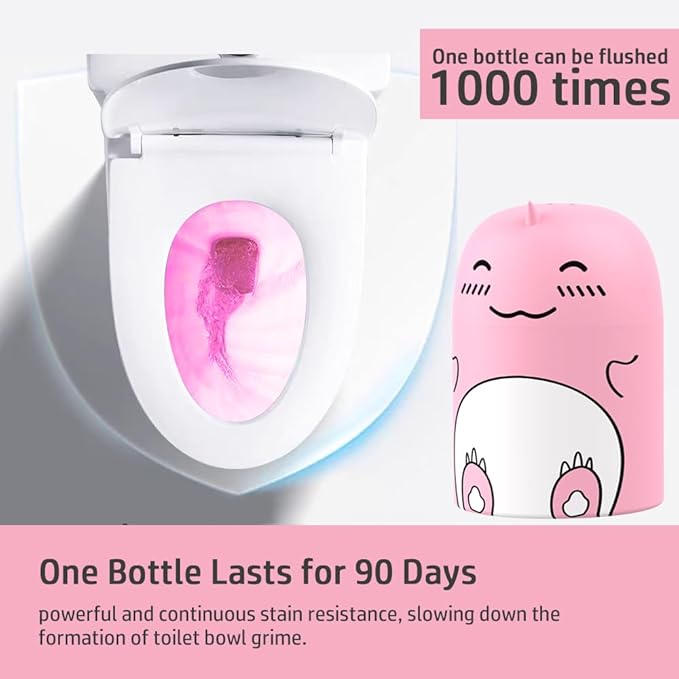 Cute Dinosaur-Shaped Toilet Bowl Cleaner Bottle, Bathroom Toilet Tank Cleaner with Peach Scent,One bottle lasts for 90 days (1, red)