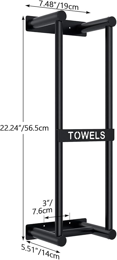 STWWO Towel Racks for Bathroom Wall Mounted, 22inch Wall Towel Rack for Rolled Towels, Towel Storage for Small Bathroom, Black