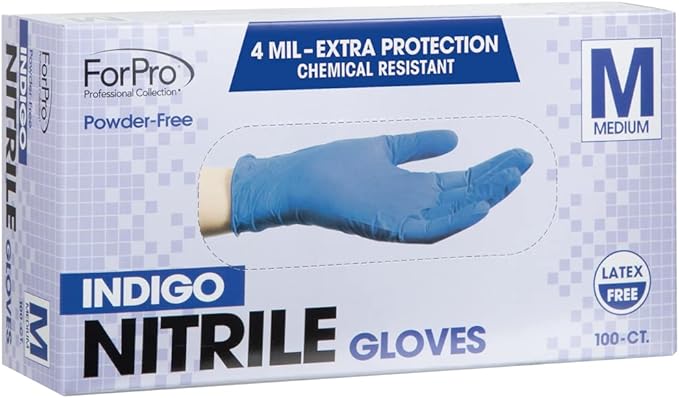 ForPro Disposable Nitrile Gloves, Chemical Resistant, Powder-Free, Latex-Free, Non-Sterile, Food Safe, 4 Mil