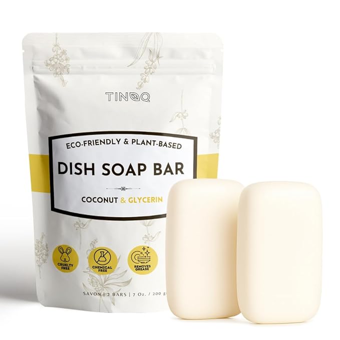 Solid Dish Soap Bar for Sensitive Skin – Organic Ingredients with Coconut, Hypoallergenic, Chemical-Free, Ultra-Concentrated Biodegradable Formula, Plant-Based & Zero Waste – 2 Bars