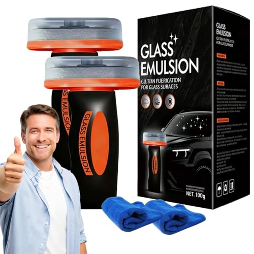 Q4 Glass Cleaner,Ogas Glass Emulsion,Glass Emulsion Cleaner-Professional Windshield Purification Paste for Car & Home-Deep Cleaning for Stubborn Water Spots,Grease,and Dust (2pc)