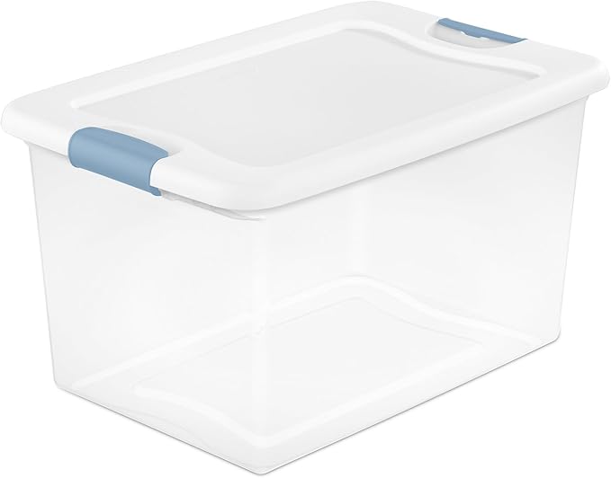 Sterilite 16 Pack Latching Box, 64 Qt Plastic Storage Container, Stackable Large Home or Office Tote Organizers with Secure Lids, White