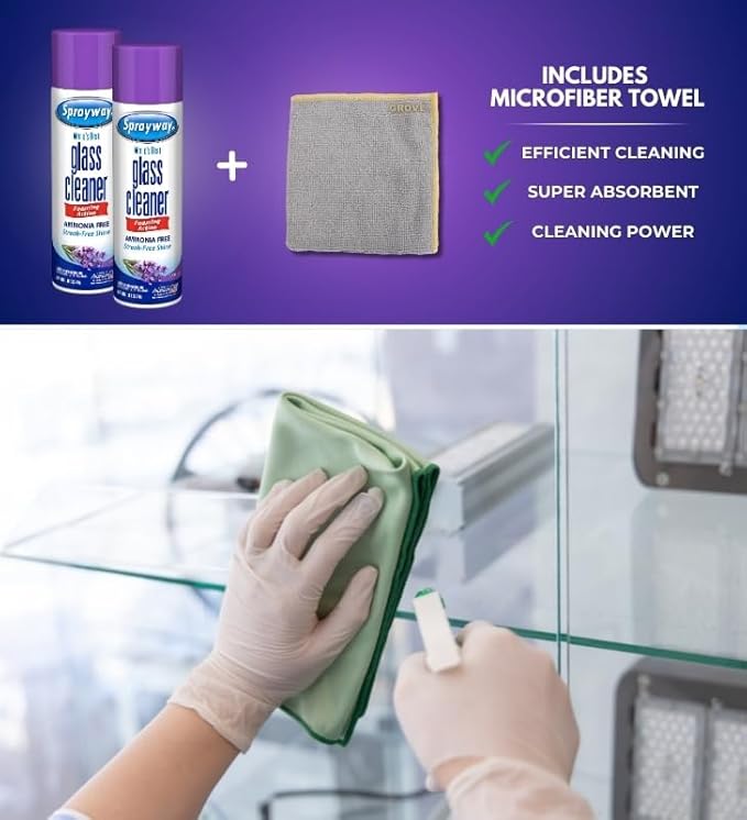 Sprayway Glass Cleaner Spray 19 oz Bundle with Microfiber Cloth – Window, Mirror & Shower Glass Cleaner for a Shine – Gift Set (2 Items)