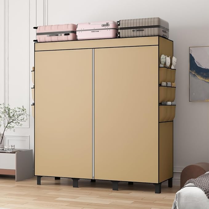 Portable Closet, 51.18" Large Capacity Clothing Storage Organizer with 3 Hanging Rods 6 Shelves 18 Side Pockets, Dustproof Sturdy Wardrobe for Bedroom Dorm Rental Apartment（Colour, Large）