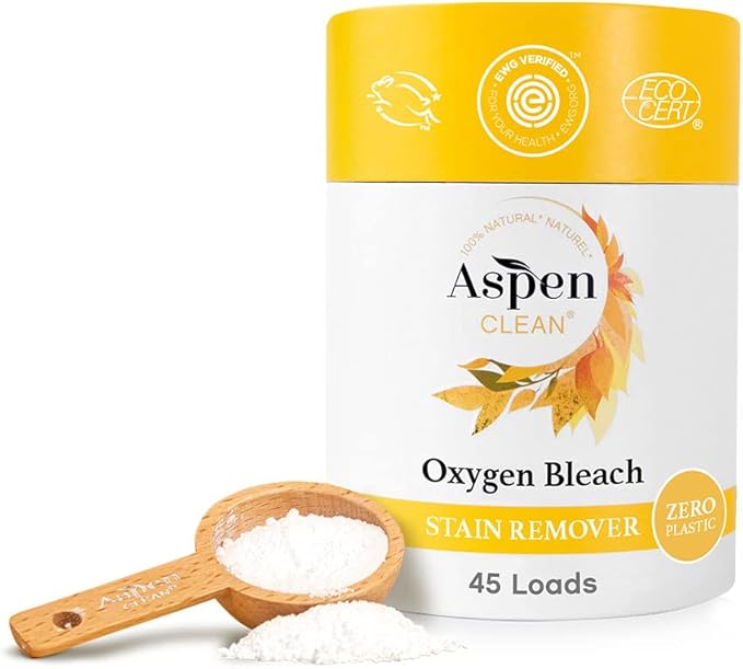 AspenClean | Unscented Oxygen Bleach Powder | Color Safe Laundry Stain Remover | Bleach Alternative | EWG Verified™, Hypoallergenic, Non-Toxic | 45 Loads