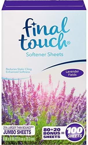 Lavender Fields Scented Fabric Softener Dryer Sheets by Final Touch | Softens & Freshens Laundry | Controls Wrinkles & Static Cling | Repels Lint & Hair | Long-Lasting Fresh Scent | 100 Count