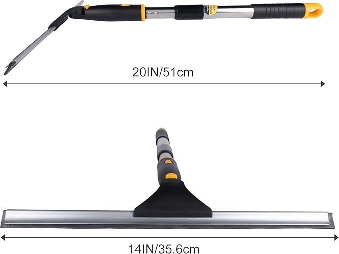 ITTAHO 14" Window Cleaning Tool, All-Purpose Extendable Window Squeegee with 2 Blades and Stainless Steel Pole, Shower Squeegee for Glass Doors,Shower Doors, Windows, Bathroom and Car Windshields