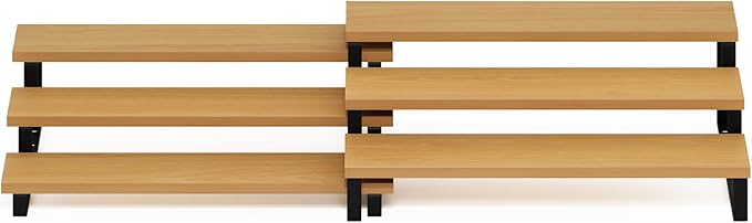 Furinno RAVEL Kitchen Countertop Organizer Set of 2, 3-Tier Counter Shelves, Kitchen Storage, Expandable, Spice Rack, for Pantry, Coffee Bar, Beech