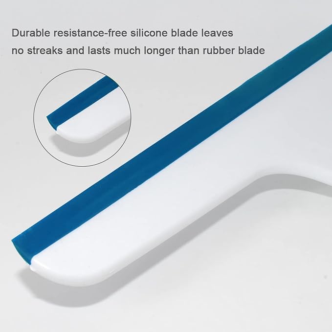 3 Pack Rubber Glass Shower Door Squeegee with 3 Shower Hooks, Multifunctional Squeegee Tool