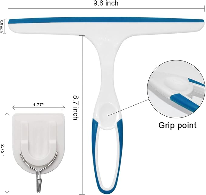 3 Pack Rubber Glass Shower Door Squeegee with 3 Shower Hooks, Multifunctional Squeegee Tool
