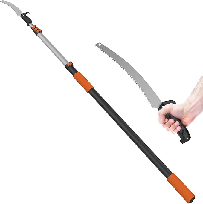 36FT Pole Saw, Telescoping Tree Trimmer with 7-30FT Extension Pole, Manual Branches Pruner for Backyard, Orange