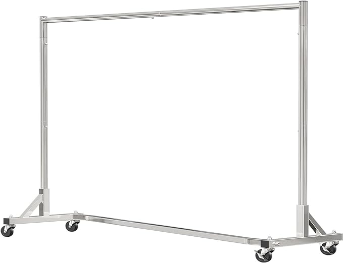 Simple Trending Industrial Grade Z Base 70in extra long Clothes Garment Rack, Commercial Grade Rolling Clothing Rack, Heavy Duty 450lb Load with Wheels, Chrome