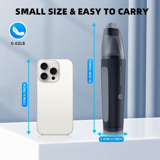 PATO Cordless Handheld VacuumCleaner, Mini Car Vacuum with PowerfulSuction, 1800mAh high-CapacitybatteryPortable Dust Collector Matte Black.