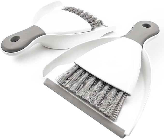 Small Hand Dust Pan and Brush - Small Broom and Dustpan Set, Mini Broom and Dustpan, Compact Dustpans and Brush for Home Cleaning, Sofa, Desk, Guinea Pig Cage, Cat Litter, etc. (Gray 2 Set)