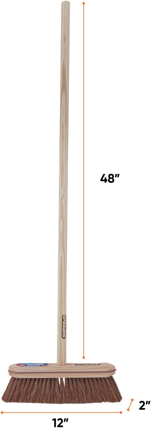 Superio Kitchen and Home Horsehair Broom With Wood Handle, Fine Premium Bristles - Heavy Duty Household Broom Easy Swiping Dust And Wisp Floors And Corners , 12" sweeping head