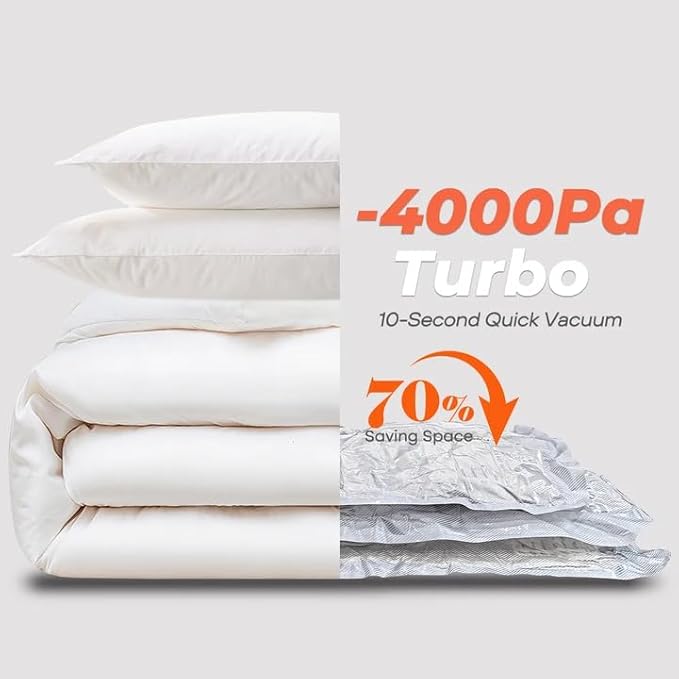 Vacbird Travel Vacuum Seal Bags, 8 Pack 34" Vacuum Storage Bags with Rechargeable Cordless Pump Compression Packing for Clothing Clothes Blanket Bedding, Space Saver for Suitcase Luggage