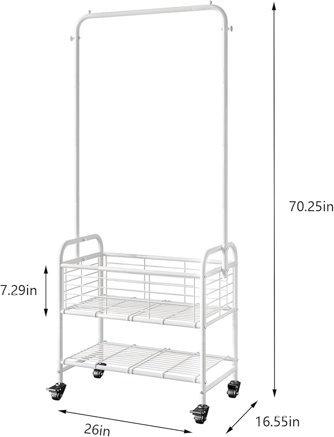 SUOERNUO Laundry Basket with Wheels Rolling Laundry Hamper Laundry Sorter Cart Shelf Hanging Rack,White