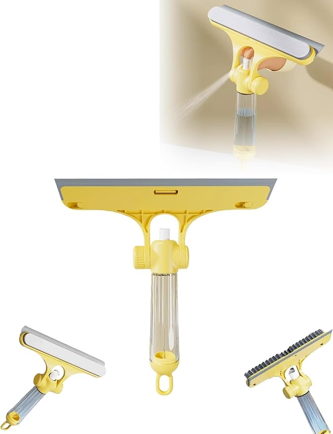 4 in 1 Glass Cleaning Tool with Adjustable Angle Squeegee Spray Bottle and Scrub Brush for Shower Glass Car Windows and Mirrors All in One Window Cleaner Kit