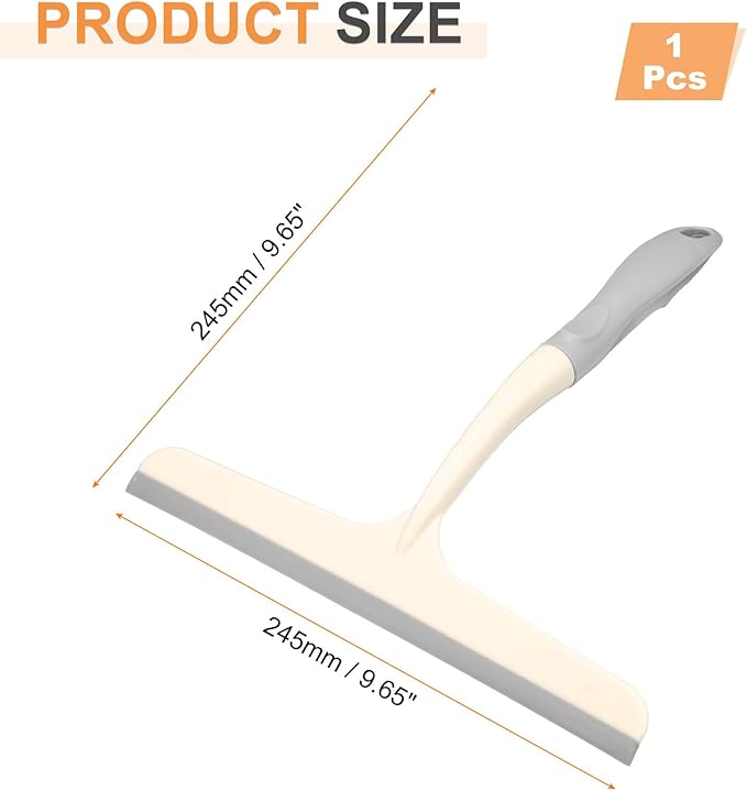 HARFINGTON Shower Squeegee 9.6 Inch Length Water Blade Cleaner Tool Household Mirror Squeegee with Hole for Windshield Window Cleaning Glass Door, Beige