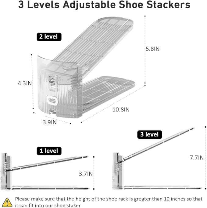 36 Pack Clear Shoe Slots Organizer - Adjustable Height 3.7''to 7.7'' Shoe stackers for a pair of shoes ,Shoe rack storage shoe space saver 50%,Easy to assemble shoe hold shoe organizer for cloest