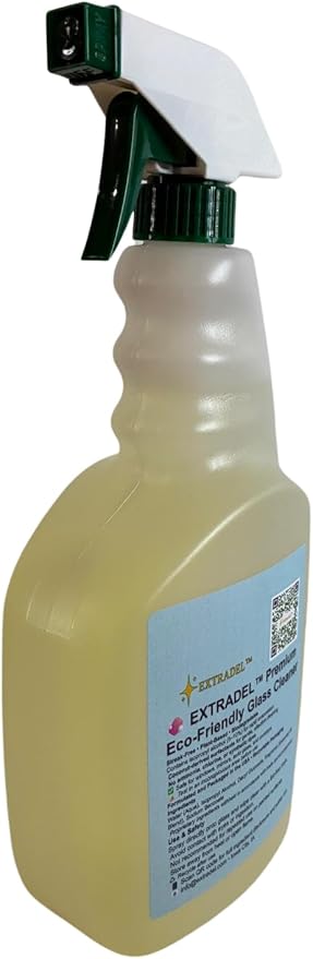 EXTRADEL™ Premium 32 fl oz Eco-Friendly Glass Cleaner, Plant-Based, Streak-Free, Light Naturally-Derived Scent, Biodegradable Spray