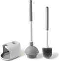Eyliden Toilet Plunger & Brush Set, Upgrade 3-Step Suction Cup - Ultra-Tight Seal, Durable, Space-Saving Toilet Deep Cleaning Combo with Holder, Bathroom Essentials, White & Grey, Nylon Bristles