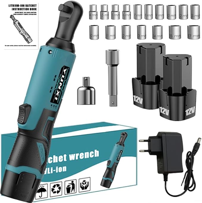 12V wireless ratchet kit, car repair screw and nut disassembly, with quick charger, suitable for home and car repair, is a holiday gift for men. (2 batteries + plastic box + upgraded accessories)