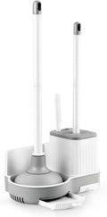 Toilet Brush and Plunger Set, 3 in 1 Toilet Bowl Brush and Holder with Crevice Cleaning Brush Wall Mounted Household Bathroom Cleaning Tools Plunger Toilet Brush Combo (1 Pack)