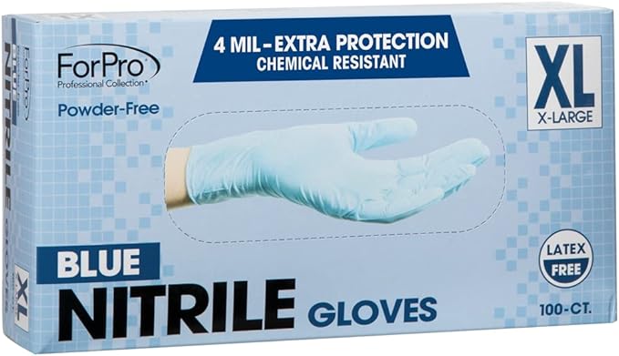 ForPro Disposable Nitrile Gloves, Chemical Resistant, Powder-Free, Latex-Free, Non-Sterile, Food Safe, 4 Mil