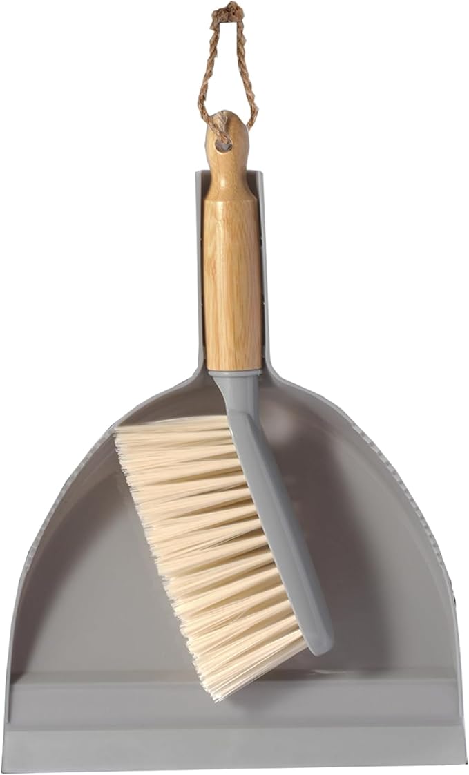 Dustpan and Brush Set -Small Broom Dustpan Set, Hand Broom and Dust Pan for Pet, Car, Dorm, Comping (Gray)