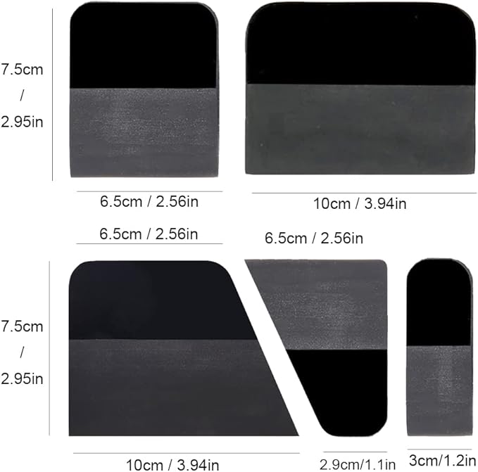 PPF Squeegee Kit 5 in 1 Anti-Scratch Soft TPU Scraper for Vinyl,Small Tint Squeegee Water Blade Scraper for Paint Protection Film,Vinyl Wrap Window Tint Tools (Black)