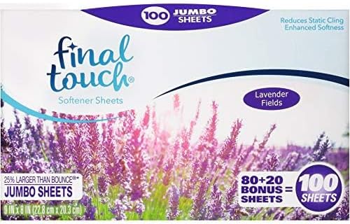 Lavender Fields Scented Fabric Softener Dryer Sheets by Final Touch | Softens & Freshens Laundry | Controls Wrinkles & Static Cling | Repels Lint & Hair | Long-Lasting Fresh Scent | 100 Count