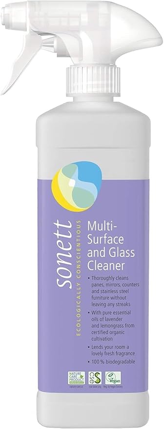 Sonett Organic Multi-Surface and Glass Cleaner 17 fl oz/ 0.5 Liter (Pack of 6) - Thoroughly Cleans panes, Mirrors, counters and Stainless Steel Furniture Without Leaving Any Streaks.