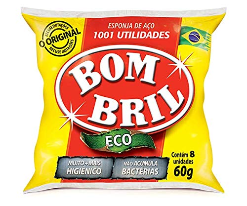 Bombril Stainless Steel Scouring Pads Sponges Scrubber Steel Wool 8 Pads (60 Grams)
