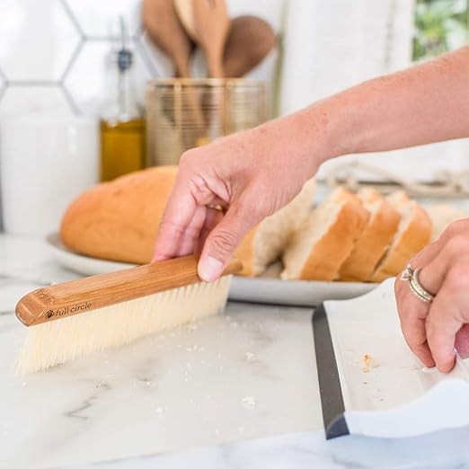 Full Circle Crumb Runner, Countertop Sweep and Squeegee, Mini Portable Brush, Compact Storage, Sustainable Bamboo Handle