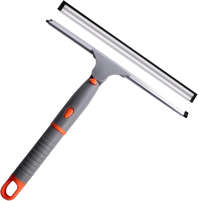 ITTAHO Swivel Shower Squeegee for Glass Doors, All-Purpose Anti-Slip Window Squeegee with 2 Blades, Window Cleaner Tool Bathroom Squeegee for Shower Doors, Tile Shower Walls，Mirrors,Car Windshields