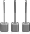 Toilet Bowl Brush and Holder, 3 Pack Compact Toilet Brush Set with Nylon Bristles Toilet Brush Hidden Scrubber Brushes for Bathroom Cleaning-Grey
