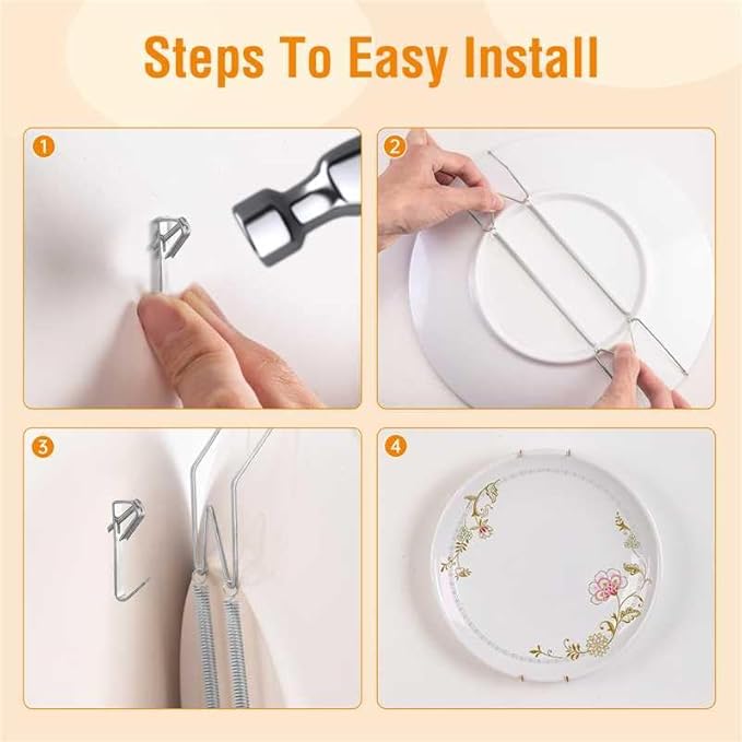 Bilillo 12 Pieces Invisible Heavy Duty Plate Holder, Stainless Steel Plate Hangers for The Wall, Plate Hangers for Display with Wall Hooks, Suitable for 4-5 inch Decorative Plattes and Arts (Silver)