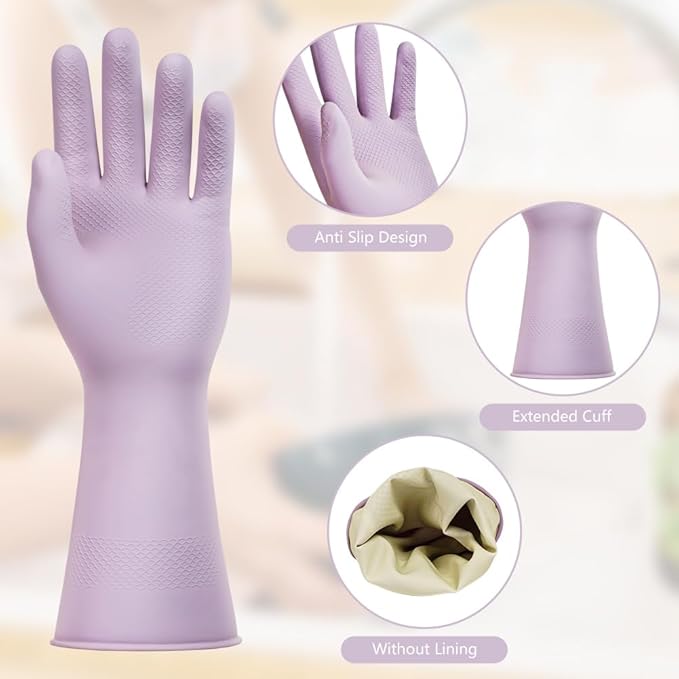 AUAUY Reusable Kitchen Dishwashing Gloves, Rubber Household Cleaning Gloves, Non-Slip Waterproof Dish Glove for Women Men