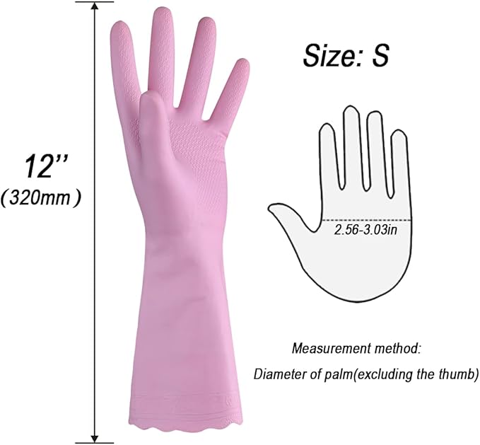 HSL Household Cleaning Gloves - Reusable Kitchen Dishwashing Gloves with Latex Free, Cotton lining, Waterproof, Non-Slip (Small, 2 Pairs)