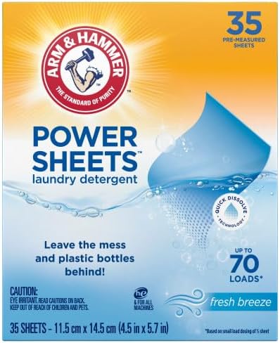 Arm & Hammer Laundry Detergent Power Sheets,Fresh Breeze, up to 140 Loads, 35 Ct (Pack of 2)