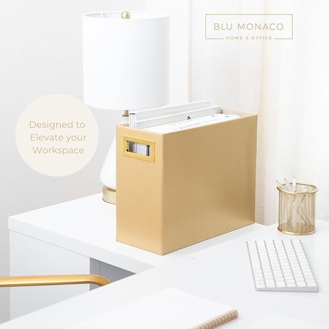 BLU MONACO Gold Magazine Basket: Stylish Gold Rack and Organizer for Floor or Bathroom Storage – Decorative Narrow Book and Magazine Holder.