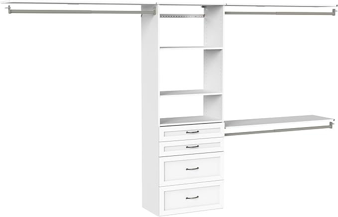 ClosetMaid SuiteSymphony Hanging Closet Kit Includes (1) Tower, (3) Closet Rods, (4) Shelves, (3) Top Shelves w/Brackets, and (4) Drawers, White