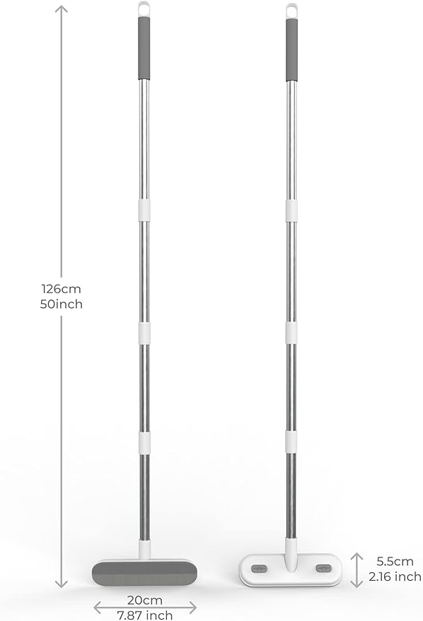 Window Screen Cleaner | 2 in 1 Multifunctional Screen Brush & Floor Cleaner | Extra Long Handle | 4 Foot Handle | Portable Household Squeegee | Includes Cleaning Wipes, White/Gray