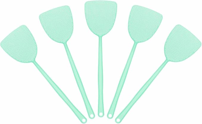 HARFINGTON 2pcs Fly Swatter 5.5"x4.9" Plastic Manual Heavy Duty Long Handle Fly Swatter for Home Indoor Outdoor, Green