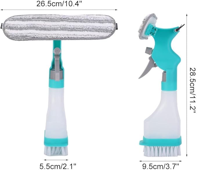 DONGKER 4 in 1 Window Cleaning Kit,Multifunction Window Cleaner Tool with Spray Bottle Squeegee & Microfiber Washer Head for Indoor Outdoor Glass Shower Car
