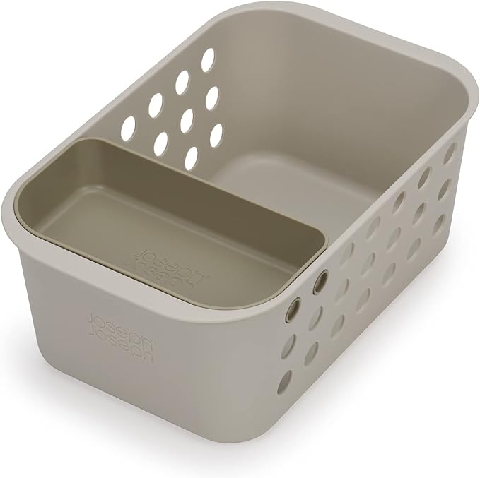 Joseph Joseph EasyStore - Bathroom essentials Storage Basket Organiser with Moveable tray, Ecru, Small (Pack of 2)