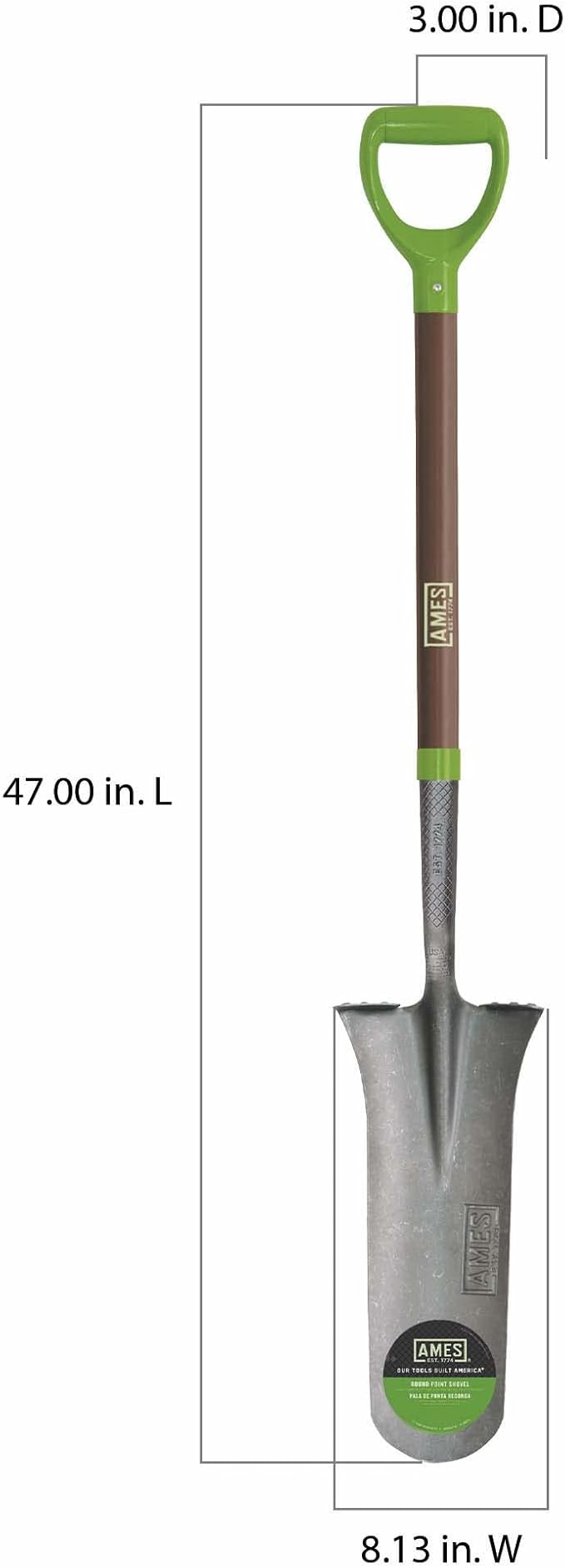 AMES 2531900 16-Inch Tempered Steel Drain Spade with Fiberglass Handle, 47